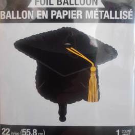 Black graduation cap-shaped foil balloon with a gold tassel