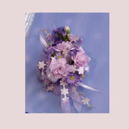 Lavender and purple bouquet with ribbon streamers