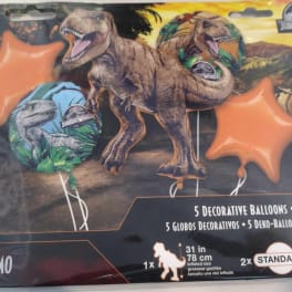 Jurassic World dinosaur decorative balloons in orange and printed designs