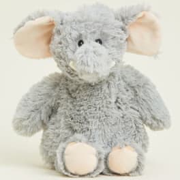 Gray plush elephant with large pink ears