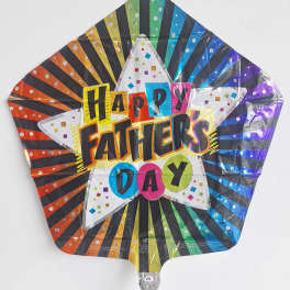 Rainbow foil balloon reading Happy Father's Day