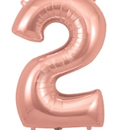 Rose gold foil balloon shaped like the number 2