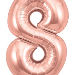 Rose gold number 8 foil balloon on a white background