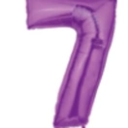 Purple number 7 foil balloon on a white background
