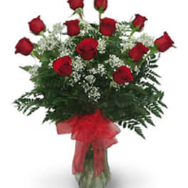 Roses with Baby’s Breath - choice of red, white, yellow,or pink. Please specify.