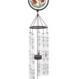 Decorative hanging wind chime with stained-glass floral accents