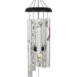 Hanging metal wind chime with tubular silver pieces