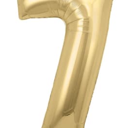 Gold foil balloon shaped like the number 7