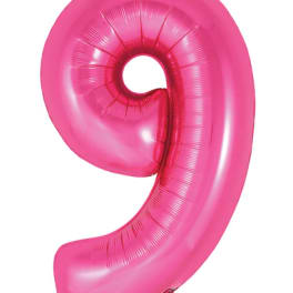 Pink number 9 foil balloon on a white background