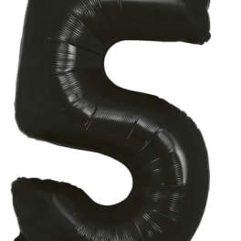 Black number 5 foil balloon on a white background