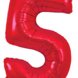 Red foil balloon shaped like the number 5