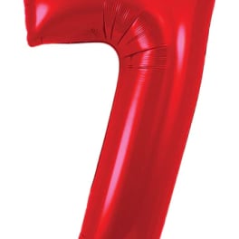 Red number 7 foil balloon on a white background