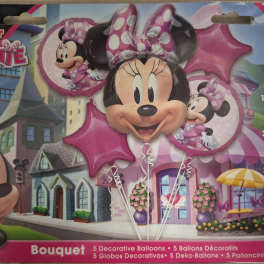 Minnie Mouse themed decorative balloon bouquet kit in pink and white