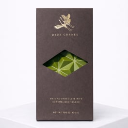 Box of matcha chocolate with caramelized sesame