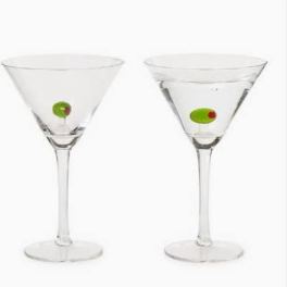 Pair of Handblown Martini Glasses with Olives