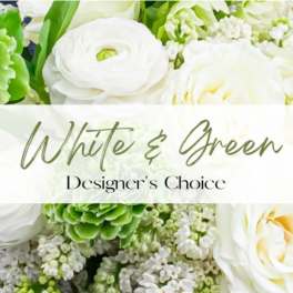 White and green floral arrangement with large white blooms