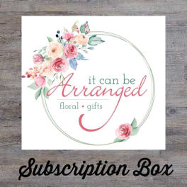 Floral logo card with pink roses and the words "it can be Arranged"