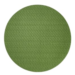 Round green woven placemat on a white background