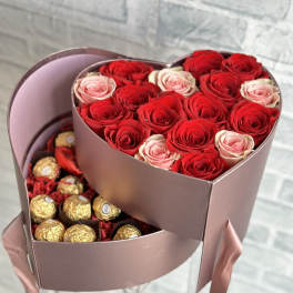 Two layer roses and chocolates box