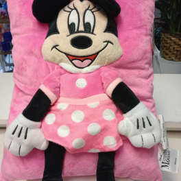 Minnie Mouse plush pillow in pink with white polka dots