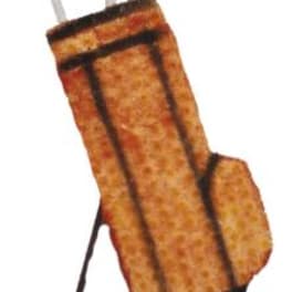 Golf bag-shaped decorative item with three club heads sticking out