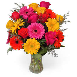 Vibrant Rose and Gerbera Medley - Vase Arrangement | Long Beach Flower Delivery