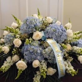 Blue & White Casket Cover (Click on Picture for Best View)