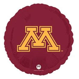 Maroon round balloon with a gold "M" logo
