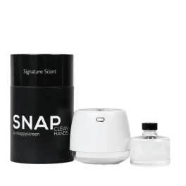Black SNAP Clean Hands container with a white dispenser and clear refill bottle