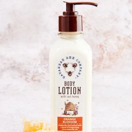 Bottle of orange blossom body lotion with a pump dispenser