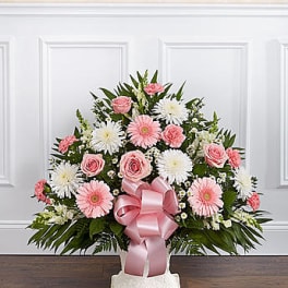 Tribute Pink & White Floor Basket Arrangement