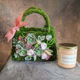 Bijou- Faux and Preserved Botanical With A Portland Rose Candle
