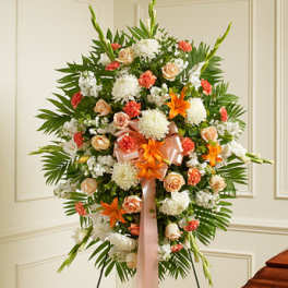 Deepest Sympathy Standing Spray-Peach/Orange/White