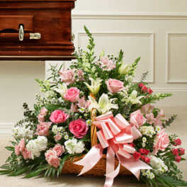 Sincerest Sympathies Fireside Basket-Pink & White