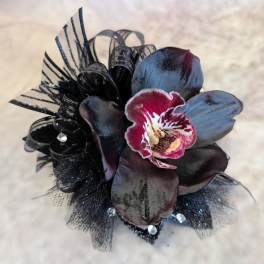 Noir Orchid Corsage With Rhinestone Accents