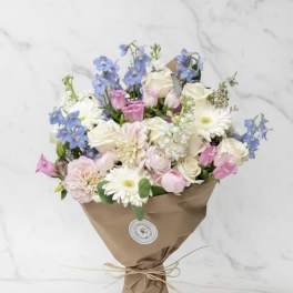 Blush and Blue Wrapped Bouquet