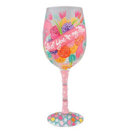 Decorative wine glass-shaped gift item with floral print and pink stem