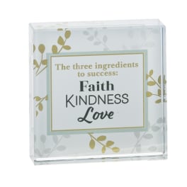 Decorative acrylic plaque with the words Faith, Kindness, Love