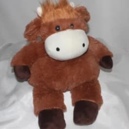 Brown plush horse toy with a white snout and dark hooves