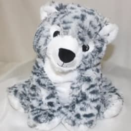 Plush gray-and-white stuffed tiger sitting upright