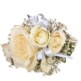 Cream rose bouquet with a pale ribbon bow