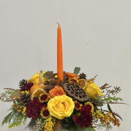 Harvest Glow Centerpiece by Westford Florist Art by Veny
