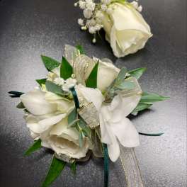 White Corsage and Boutionniere