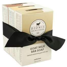 Boxed goat milk bar soap tied with a black ribbon