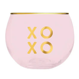 Pink glass bowl with gold rim and XO lettering
