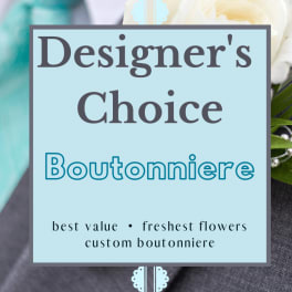 Boutonniere sign over a suit with a white rose