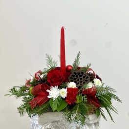 Evergreen Candlelight Centerpiece by Westford Florist Art by Veny