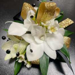 Gold and White Corsage