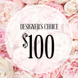 Pink and white roses and peonies with a $100 designer's choice label