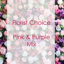 Pink and purple rose mix with florist choice text overlay